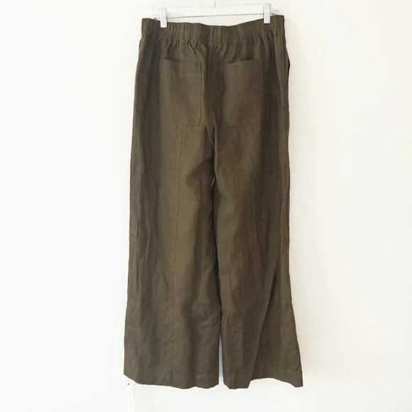 NWT Reformation Declan Linen Pants in Dark Olive, Size Large - Picture 6 of 12